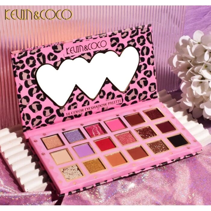 paleta de farduri kevin coco 18 nuante imprimeu leopard print roz oglinda interioara dreptunghiulara 6523fafe2fe36