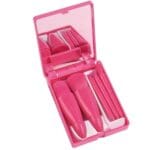 set 5 mini pensule de machiaj flippy portabile in carcasa cu oglinda din par sintetic moale fucsia 1 65d617df56f80