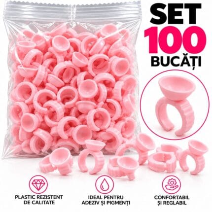 Inele roz pentru adeziv, cu cupă rotundă și inel reglabil – Set 100 bucăți (3)