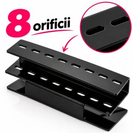 Suport negru pentru pensete extensii gene, cu 8 orificii – organizator profesional