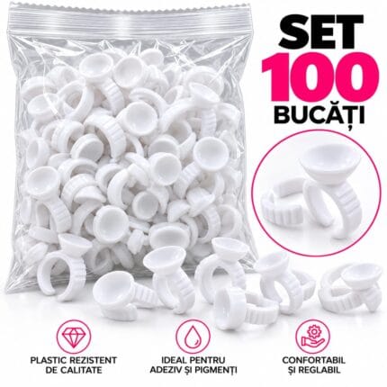 nele albe pentru adeziv, cu cupă rotundă și inel reglabil – Set 100 bucăți